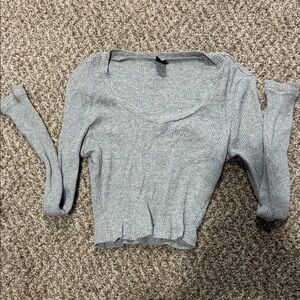 SHEIN Gray Long Sleeve Ribbed Top